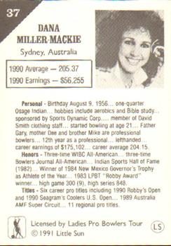1991 Little Sun Ladies Pro Bowling Tour Strike Force #37 Dana Miller-Mackie Back
